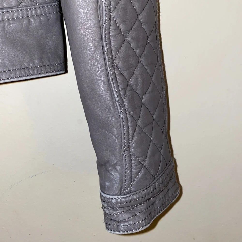 Samantha Sipos Gray Quilted Leather Biker Jacket size L